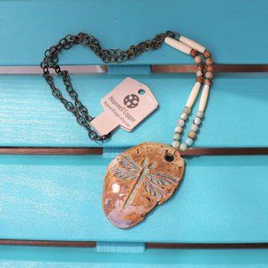 Unique Handmade Dragonfly Long Beaded Necklace OOAK